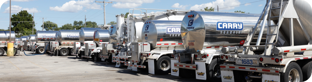 A row of parked Carry Transit trucks